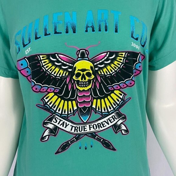 Sullen Angels Women’s T-shirt Top Butterfly Graphic Teal Green Short Sleeve Sz L - Picture 3 of 6